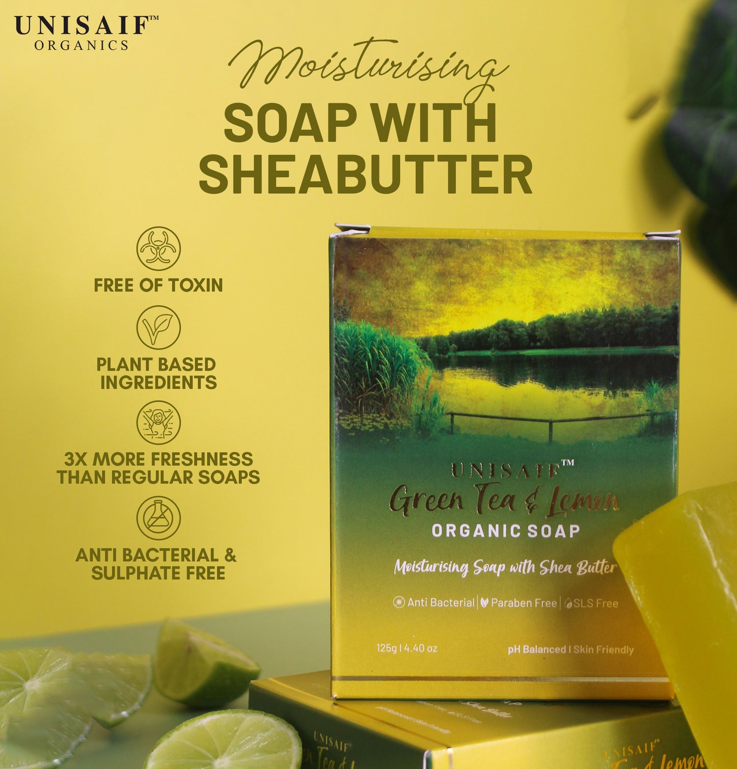 Green Tea & Lemon Organic Soap 125g each (Pack of 2)
