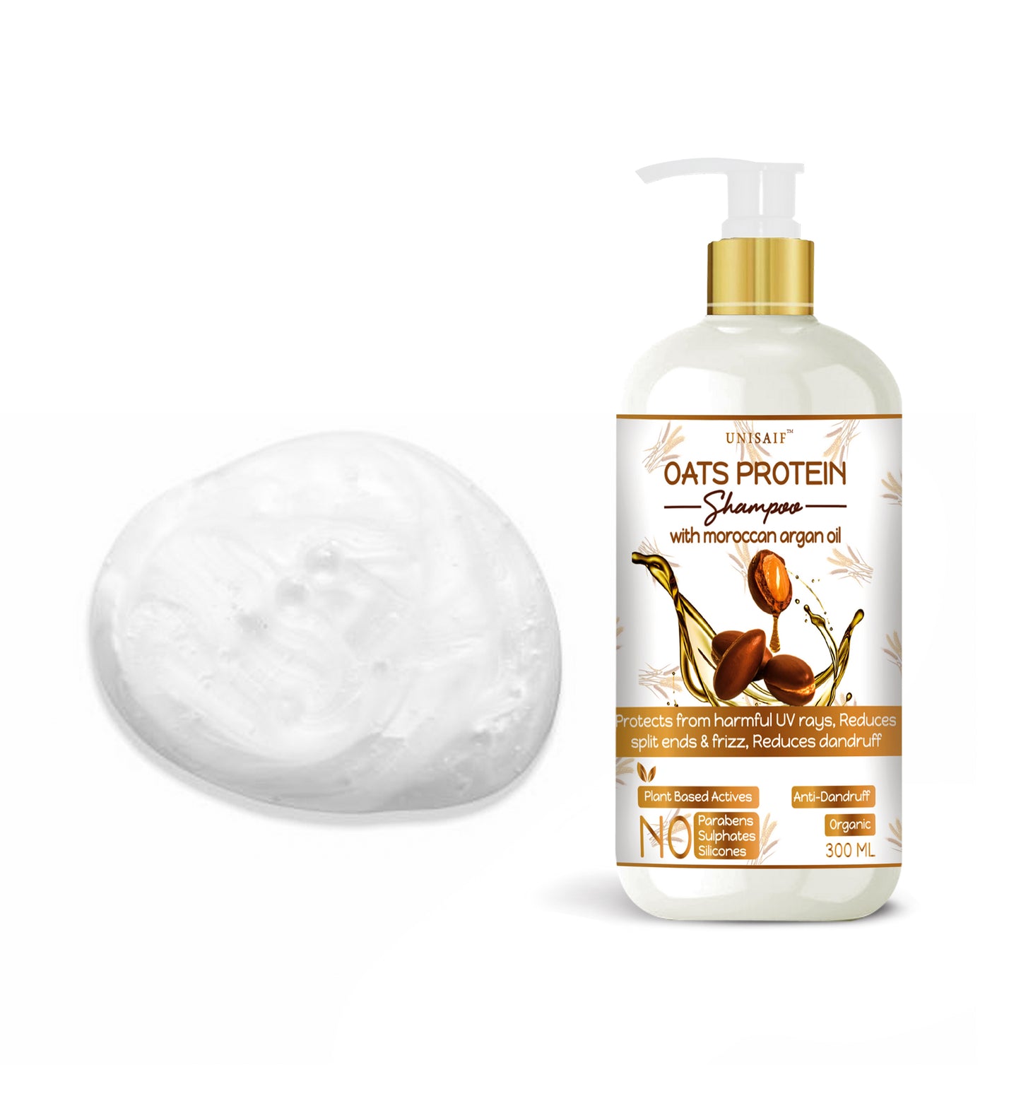 Oats Protein Organic Shampoo (300ml) With Moroccan Argan Oil |Split Ends & Frizz Control | Strengthening | Damage Repair | NO SULPHATE