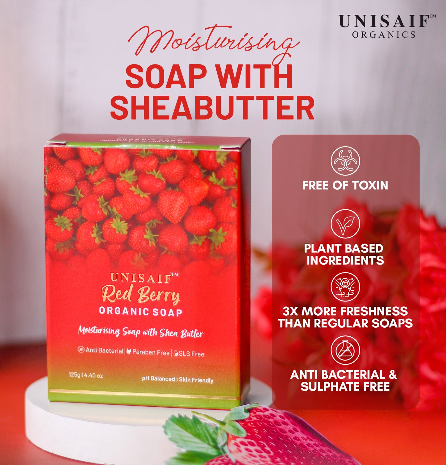 Red Berry Strawberry Organic Soap 125g each (Pack of 2)