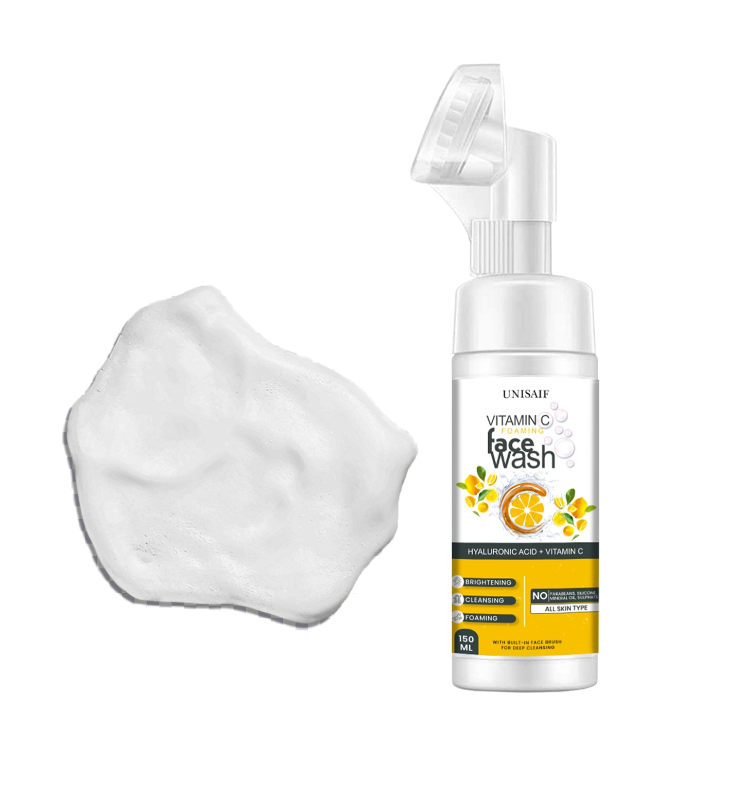 Vitamin C Organic Foaming Facewash (150ml) With Hyaluronic Acid |Brightening| Cleansing| Hydration| NO PARABEN| NO SULPHATE