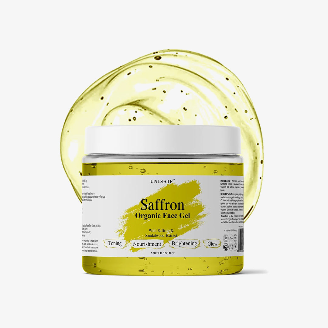 Saffron Organic Facial Gel (100 ml) With Sandalwood Extract |Skin Toning| Nourishment| Brightening| Glow| NO PARABEN