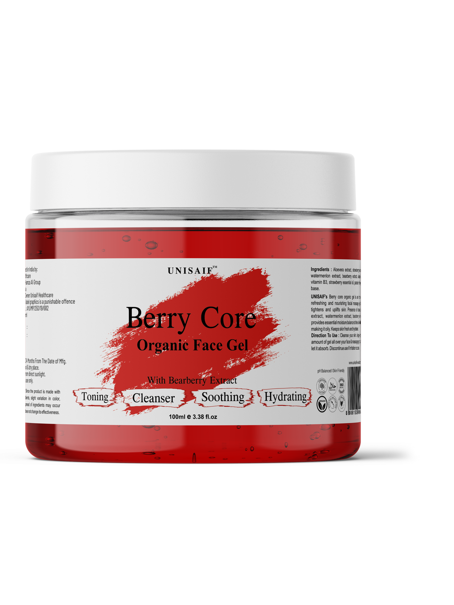 Berry Core Organic Facial Gel (100 ml) With Bearberry Extracts | Skin Toning| Cleansing| Soothing| Hydration| NO PARABEN
