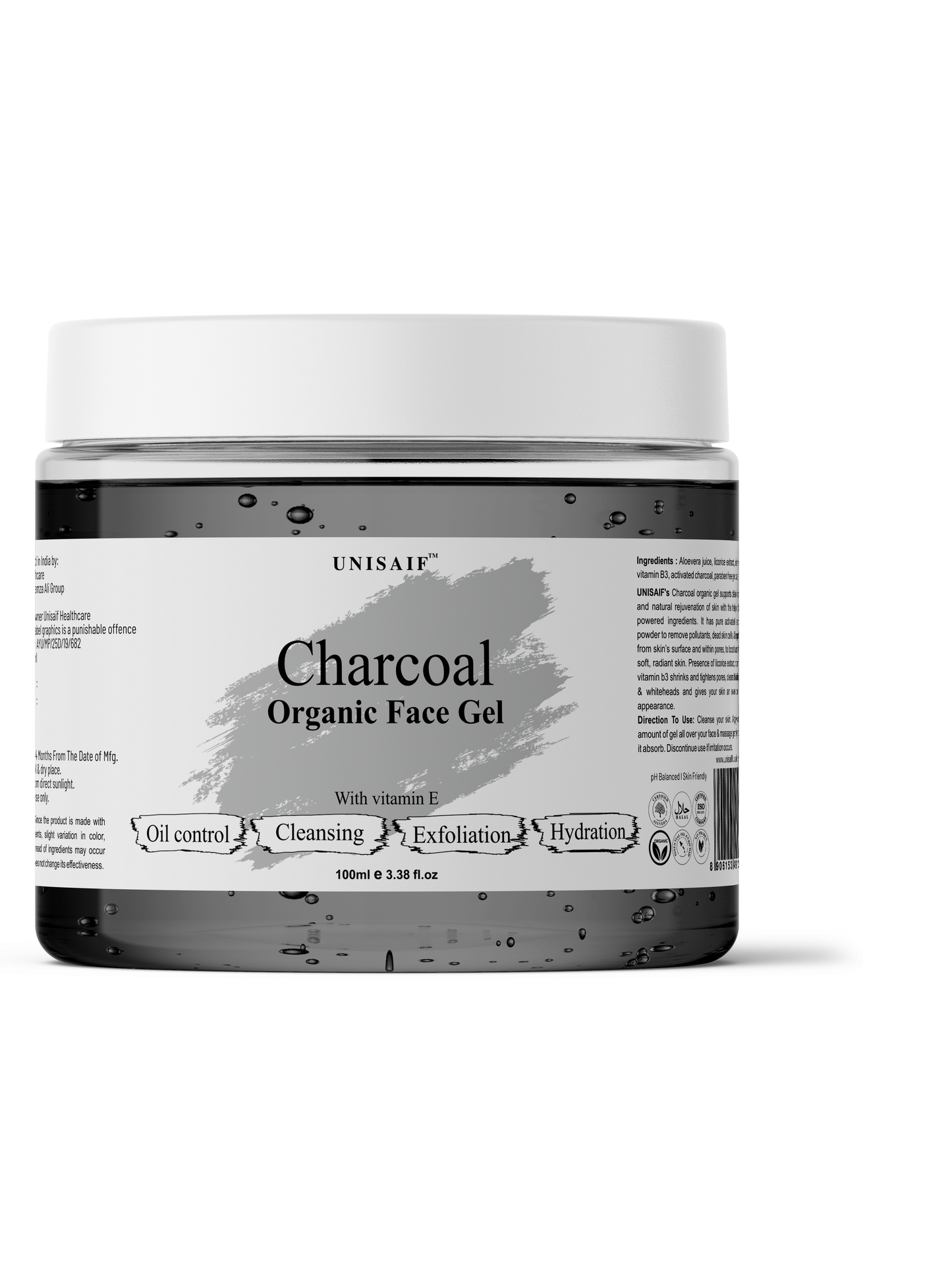 Charcoal Organic Facial Gel (100 ml) | Oil Control| Cleansing| Exfoliation| Hydration| NO PARABEN