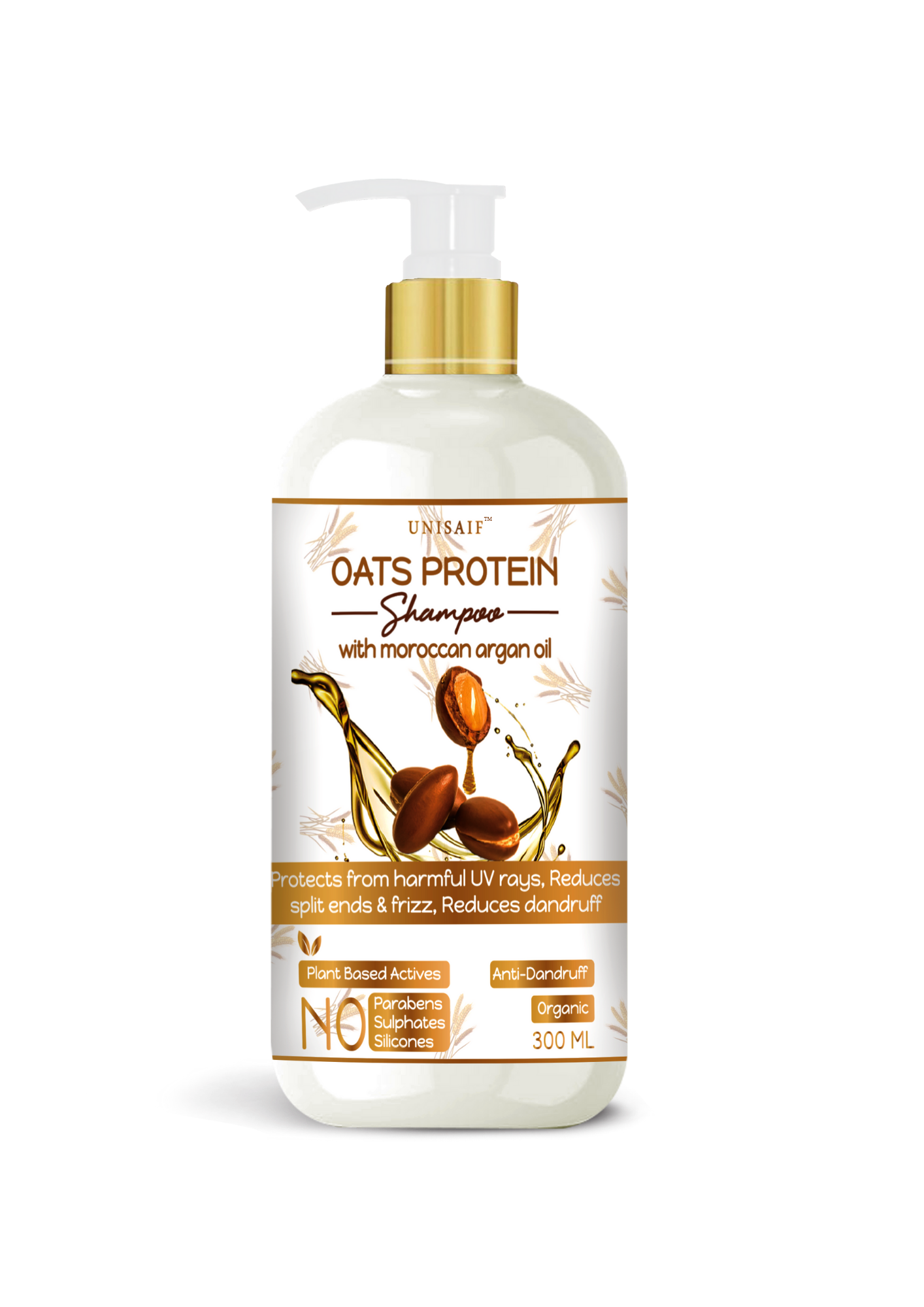 Oats Protein Organic Shampoo (300ml) With Moroccan Argan Oil |Split Ends & Frizz Control | Strengthening | Damage Repair | NO SULPHATE